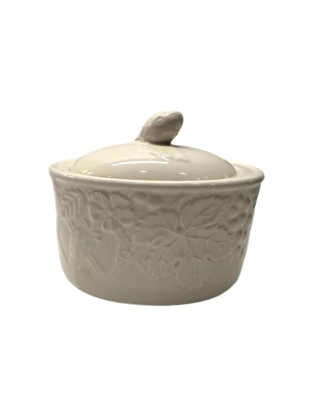 Vintage Mikasa English Countryside White Sugar Bowl & Lid Stoneware